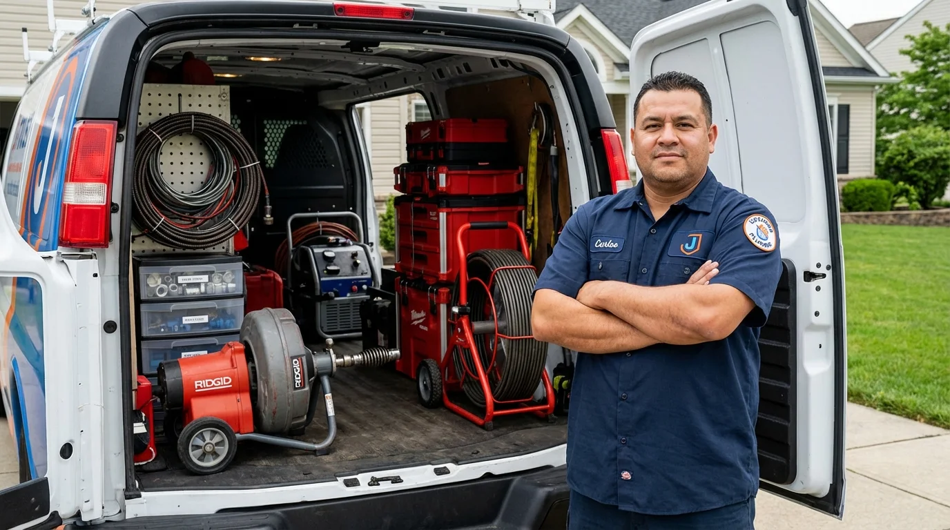 Professional drain cleaning equipment and Johns Plumbing LLC plumber in Mount Gilead