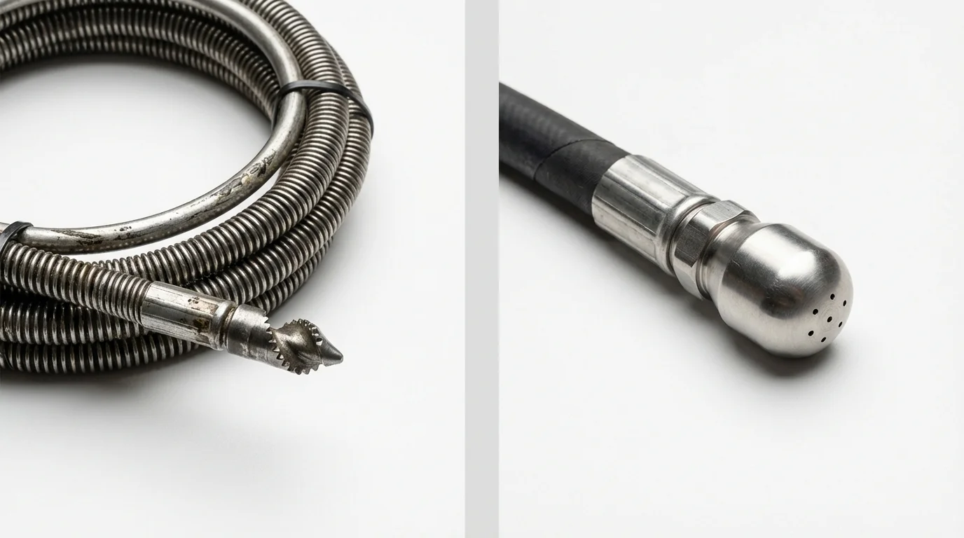 Drain snake cable and hydro jetting nozzle used for drain cleaning in Mount Gilead, OH