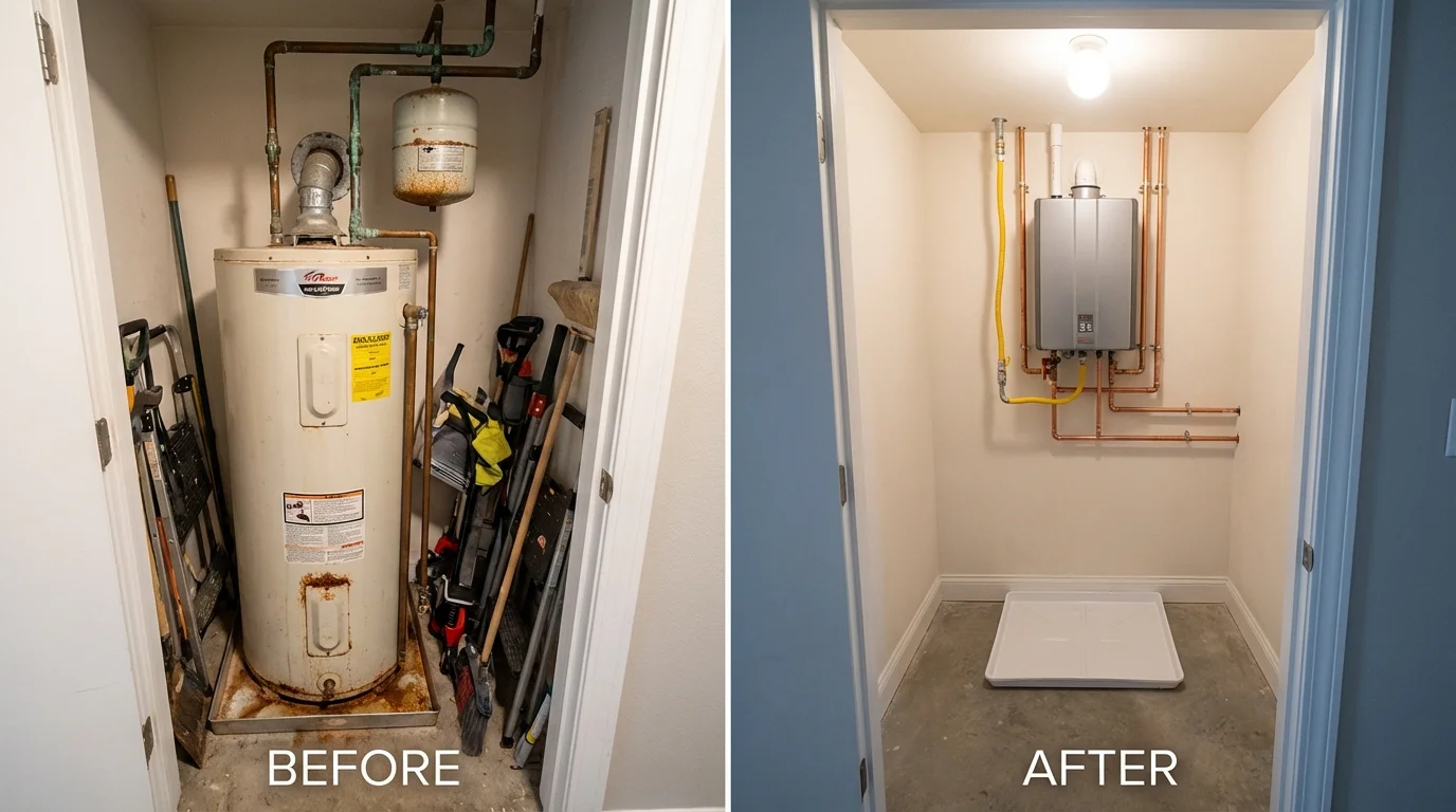 Tank water heater versus wall-mounted tankless unit comparison for Mount Gilead, OH homeowners