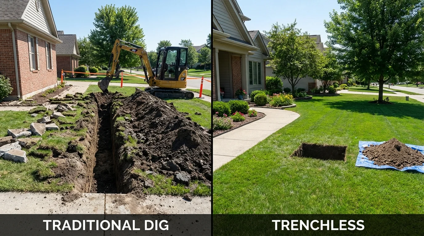 Trenchless sewer repair with minimal yard damage versus traditional excavation in Mount Gilead, OH